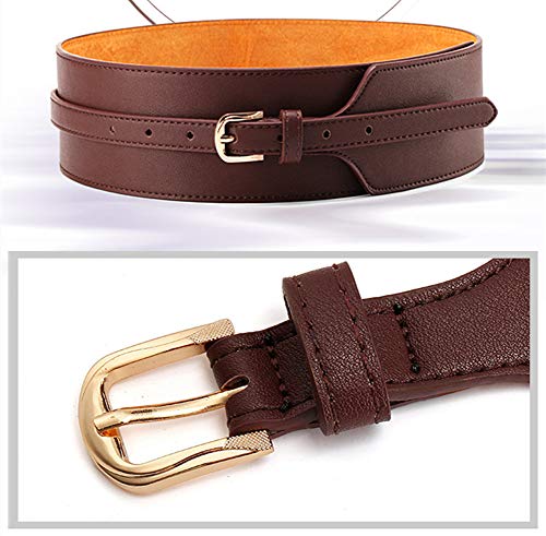 Toptim Women Wide Knotted Belt Design PU Leather Waistbands Simple Width Belt (Brown, Suit For Waist 27-33.5") - Image 2