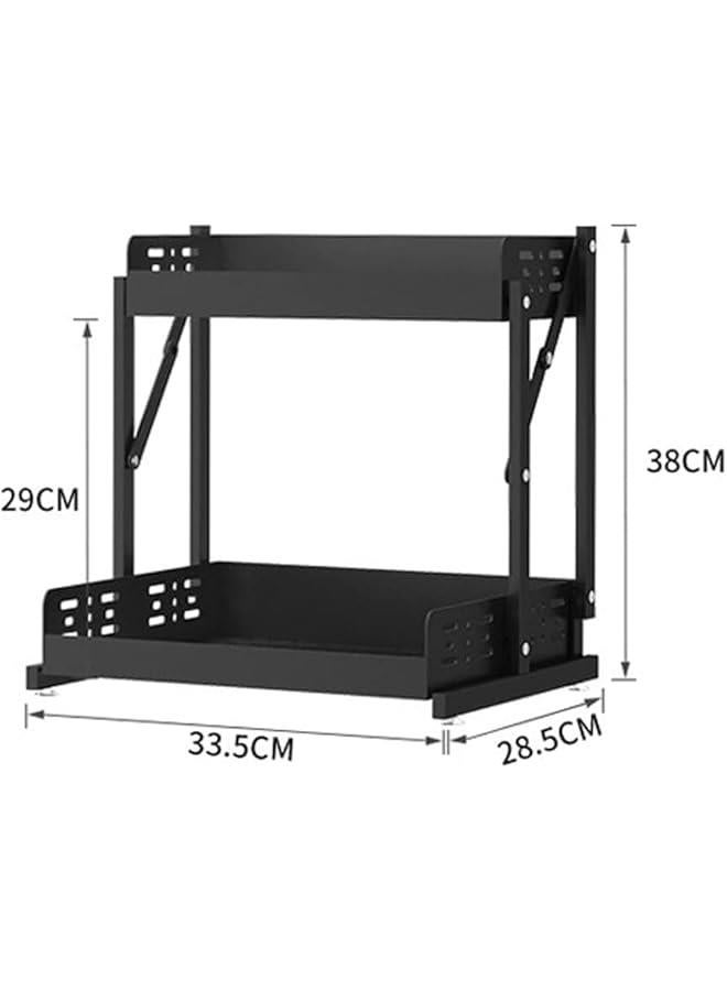 هوكور منظم رف توابل قابل للسحب من طبقتين لسطح الطاولة والخزانة، حامل تخزين برطمانات قائم قابل للطي للتخزين في المطبخ من بايبي (اسود) - Image 2