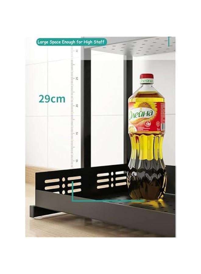 هوكور منظم رف توابل قابل للسحب من طبقتين لسطح الطاولة والخزانة، حامل تخزين برطمانات قائم قابل للطي للتخزين في المطبخ من بايبي (اسود) - Image 4