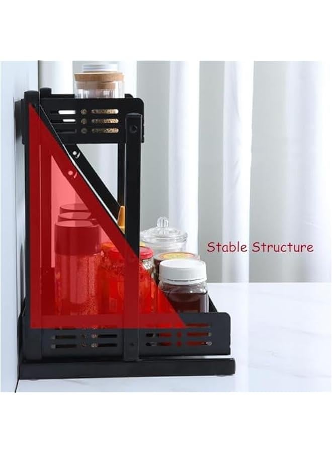 هوكور منظم رف توابل قابل للسحب من طبقتين لسطح الطاولة والخزانة، حامل تخزين برطمانات قائم قابل للطي للتخزين في المطبخ من بايبي (اسود) - Image 5