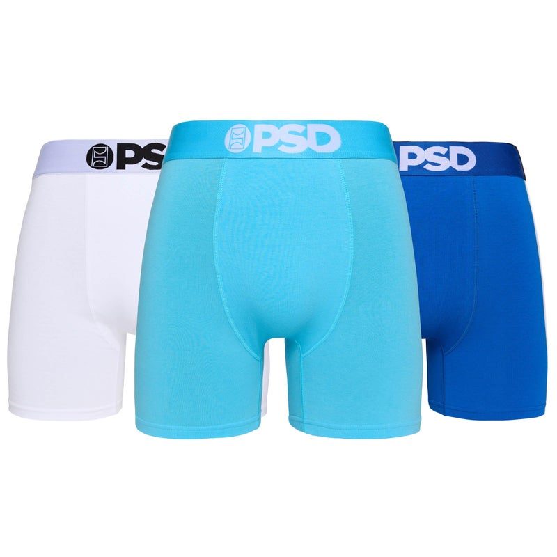 PSD Underwear Men's Sky Cotton Solid Mid Length Boxer Brief 3 Pack, Multi, L - Image 1