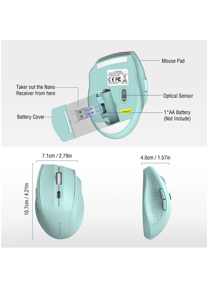 E-YOOSO Wireless Mice 3-Level DPI Ergonomic Wireless Mouse for Laptop,Mac,PC Sky Blue - Image 5