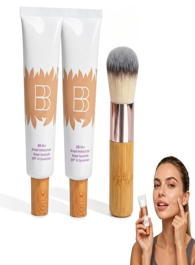 Aikertec 2PC BB blur tinted moisturizer Broad Spectrum SPF 30 - tinted sunscreen bb cream concealer, Medium Buildable Coverage with Natural Lightweight Matte Finish, Vegan & Cruelty Free - Image 1