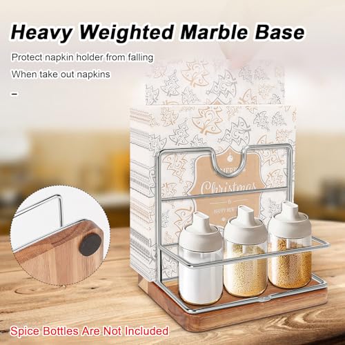 Livabber Napkin Holder, Metal Napkin Storage with Salt and Pepper Shakers Caddy Modern Napkin Dispenser for Table Kitchen Countertop, Not Including Salt and Pepper Shakers (Middle Wooden, Chrome) - Image 5