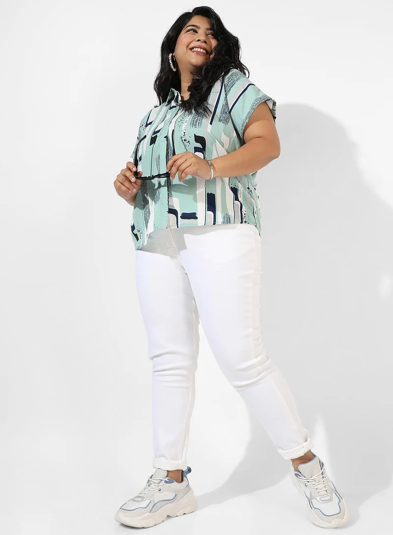Instafab Plus Women's Abstract Print Mint Green Top
