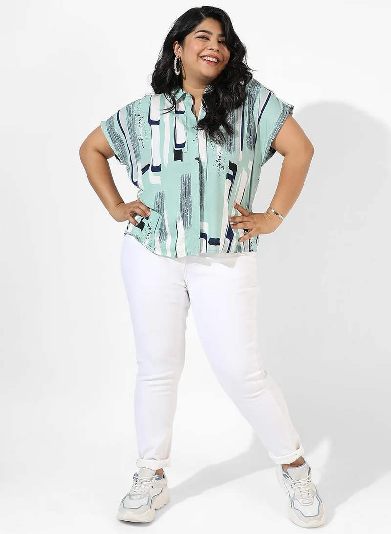 Instafab Plus Women's Abstract Print Mint Green Top