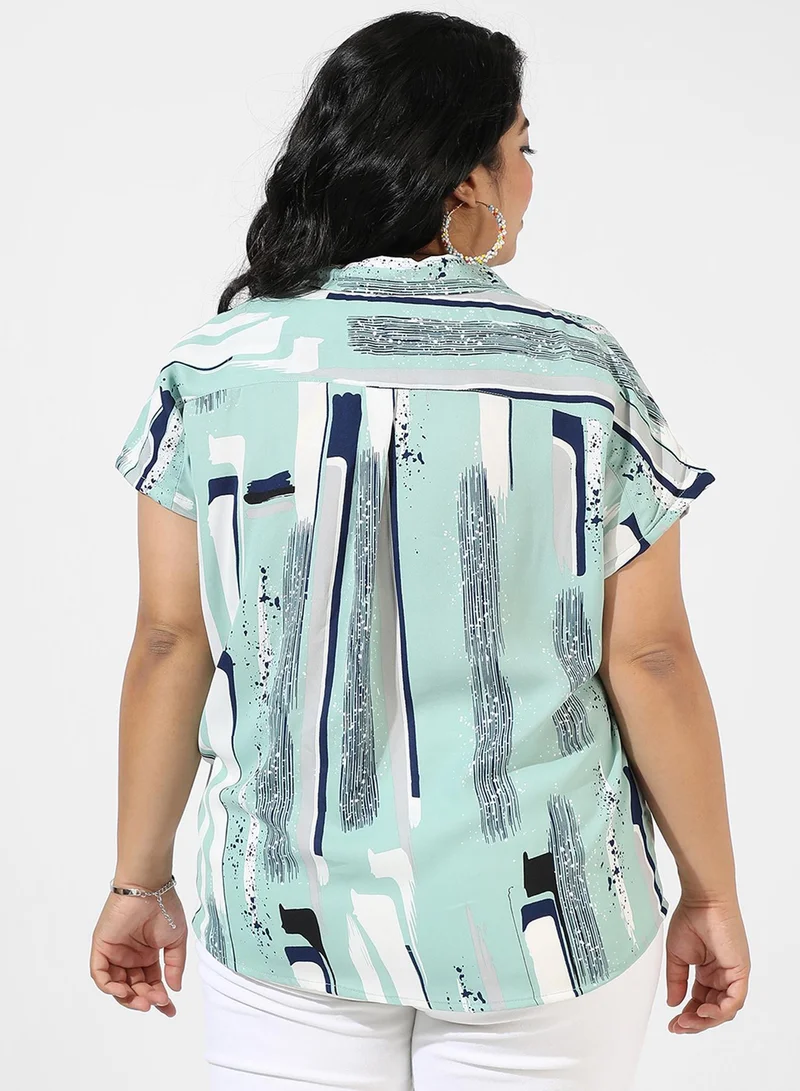 Instafab Plus Women's Abstract Print Mint Green Top