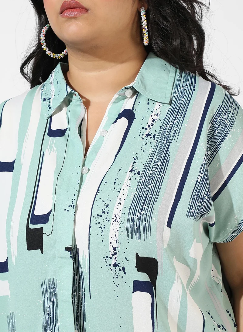 Instafab Plus Women's Abstract Print Mint Green Top