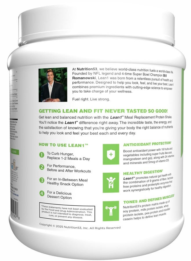 N53 Lean1 Meal Replacement Protein Powder, Vanilla Flavor, 15 Serving tub, No Sugar Added - Image 5