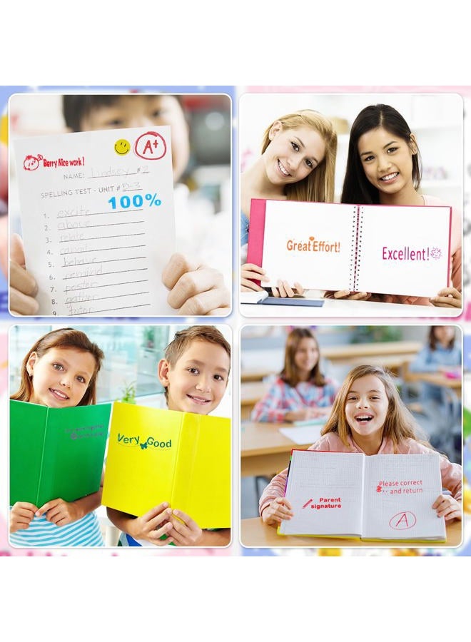 Tmtains 8Pcs Teacher Stamps for Classroom Teacher Supplies Self-inking Grading Stamps Encouraging Comments for Parent Signature School Teachers Review Feedback Homework Reward Colorful Stamp with Tray - Image 4