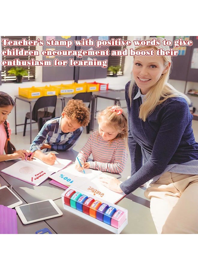 Tmtains 8Pcs Teacher Stamps for Classroom Teacher Supplies Self-inking Grading Stamps Encouraging Comments for Parent Signature School Teachers Review Feedback Homework Reward Colorful Stamp with Tray - Image 5