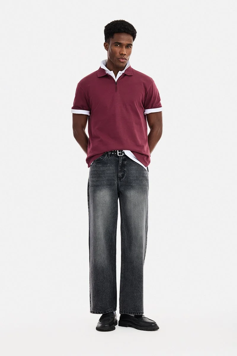 SNITCH Maroon Solid Half Sleeve Regular Fit Casual T-Shirt