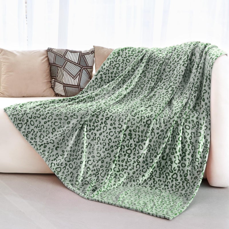 MIBOI Green Leopard Print Blanket Fleece Blanket Plush Cozy Soft Green Throw Blanket Cozy Blankets for Couch Bed Sofa - Image 1