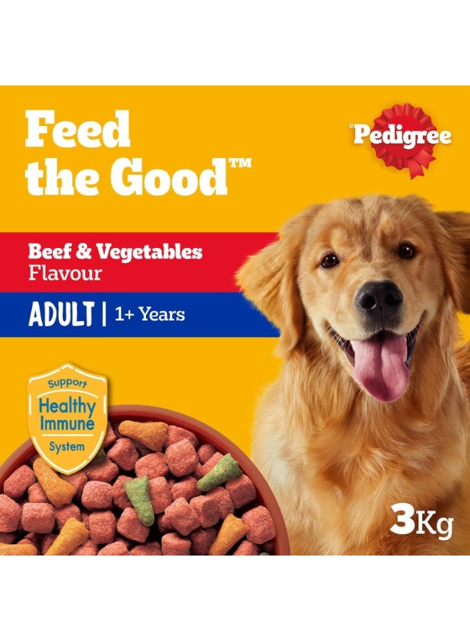 بيديجري طعام جاف للكلاب البالغة من بيدجري بنكهة لحم البقر والخضروات، 3 كجم، تغذية كاملة لعضلات قوية ونظام مناعي صحي وفراء لامع - Image 2