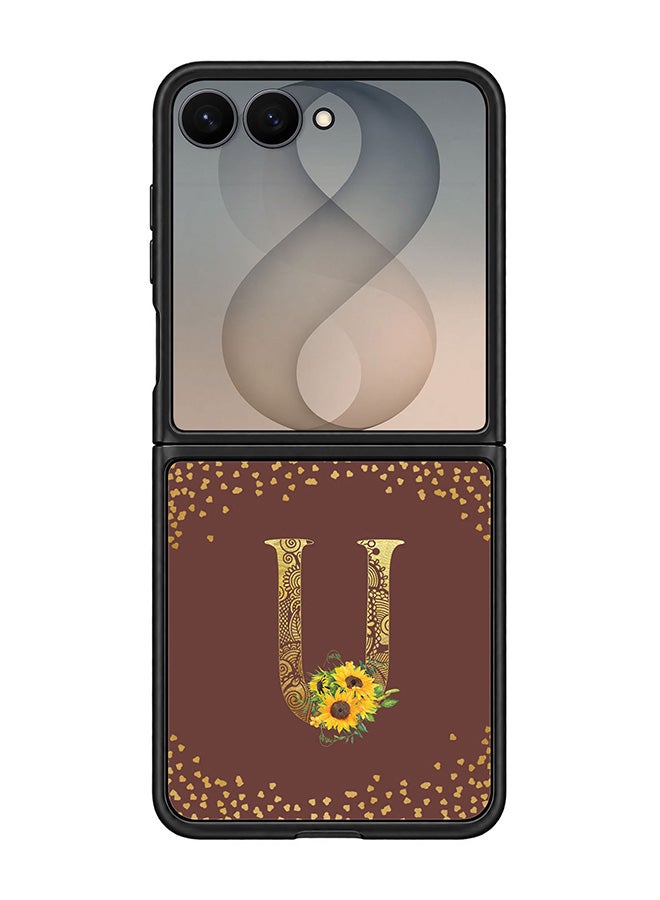 Stylizedd Rugged Case for Samsung Galaxy Z Flip8- Slim Fit Hybrid Rubber Cover Sunflower Monogram - U (Brown)
