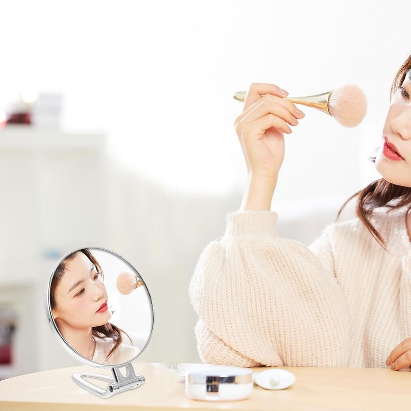 Magnifying Makeup Mirror 3X Double-Sided Folding Handheld Cosmetic Mirror Silver Portable Travel Compact for Women - Image 4