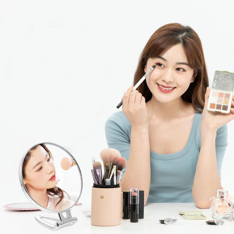 Magnifying Makeup Mirror 3X Double-Sided Folding Handheld Cosmetic Mirror Silver Portable Travel Compact for Women - Image 5