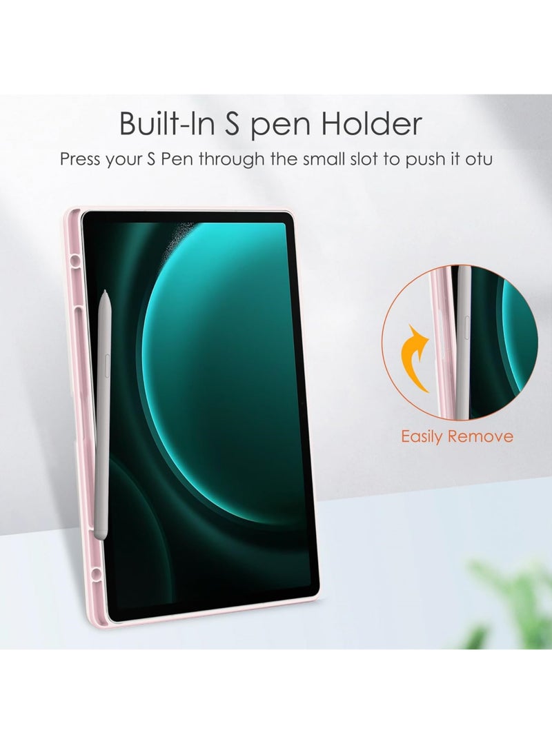 جراب هجين رفيع لجهاز Samsung Galaxy Tab S10 FE 10.9 بوصة 2025/S9 FE 5G 10.9 بوصة/Galaxy Tab S9 11 بوصة 2023 مع حامل قلم S، غطاء مقاوم للصدمات مع غطاء خلفي شفاف شفاف مع خاصية الإيقاظ/السكون التلقائي