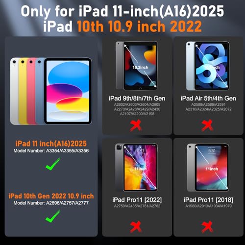 Auorld Case for iPad A16 11th Generation 11 Inch 2025 Auorld for iPad 10th Generation 109 inch 2022 case with Screen Protector 360 Degree Rotating Stand Shoulder Strap Pencil Holder Navy Pink - Image 3