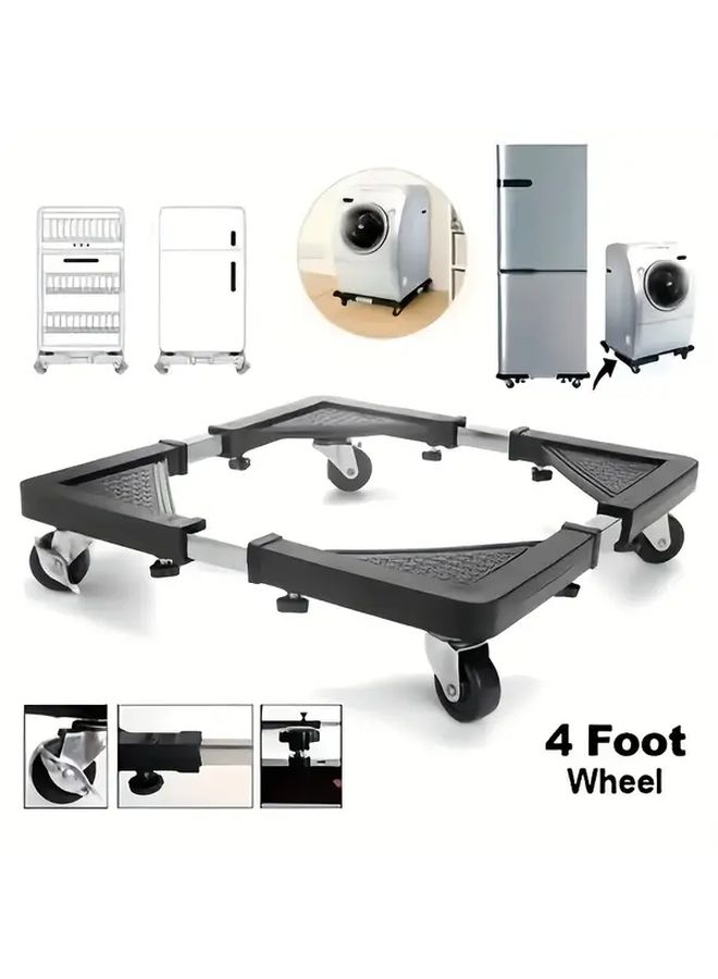 Black Stainless Steel Appliance Cart With 4 Locking Wheels Adjustable Mobile Base For Refrigerator Washer Dryer - Image 2