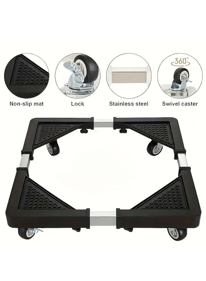 Black Stainless Steel Appliance Cart With 4 Locking Wheels Adjustable Mobile Base For Refrigerator Washer Dryer - Image 3