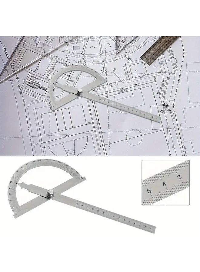 منقلة صناعية ثقيلة من الفضة المعدنية بزاوية 180 درجة مع مقياس مزدوج للقياس بالسنتيمتر والبوصة - Image 2