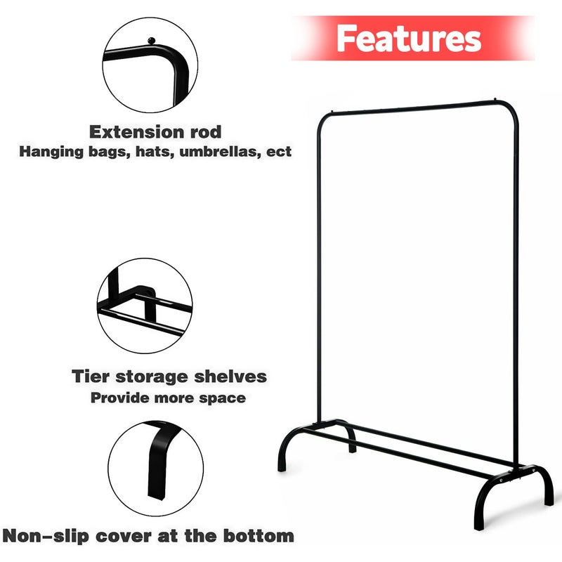 ADA® Heavy Duty Metal Clothes Stand | Multipurpose Cloth Hanging Garment Rack with Bottom Storage Shelf, Metal Clothes Rack for Coats, Skirts, Shirts, Sweaters Size (109 x 42 x148cm)- Black - Image 3
