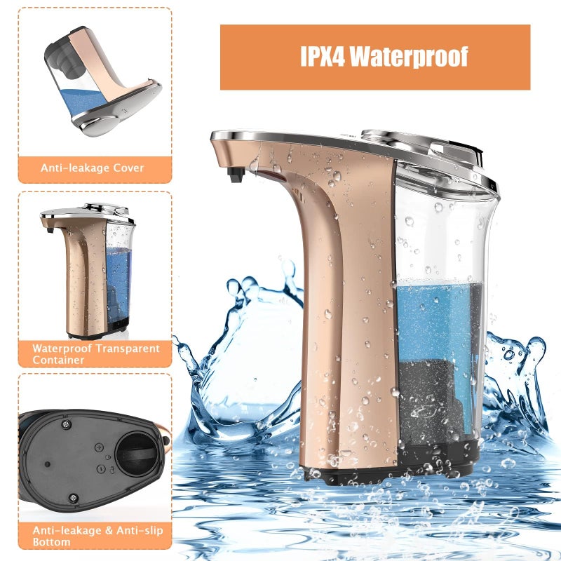 PZOTRUF Automatic Soap Dispenser, PZOTRUF Touchless 17oz/500ml with Upgraded Infrared Sensor, 5 Adjustable Soap Dispensing Levels, Liquid Hand Soap Dispenser for Bathroom (Rose Gold) - Image 4
