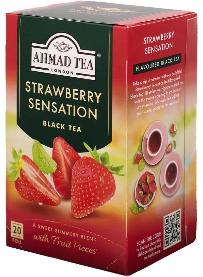أحمد تي شاي اسود بنكهة الفراولة من احمد تي، 20 كيس شاي