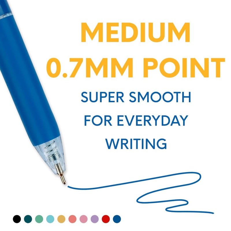 FLEXOFFICE 10-Count Assorted Colors Retractable Ballpoint Pens 0.7mm, Pastel Color Barrels with Soft Contoured Grip|Christmas Gifts for Coworkers, Teachers, Friends - Image 3