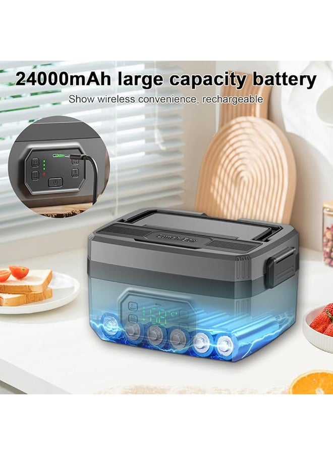 VVU&CCO FH-4A  صندوق غداء كهربائي لاسلكي بسعة 1.6 لتر للبالغين مع مؤقت، قابل لإعادة الشحن، حاوية تسخين من الفولاذ المقاوم للصدأ، مناسب للعمل/السفر/التخييم/المشي لمسافات طويلة - Image 3