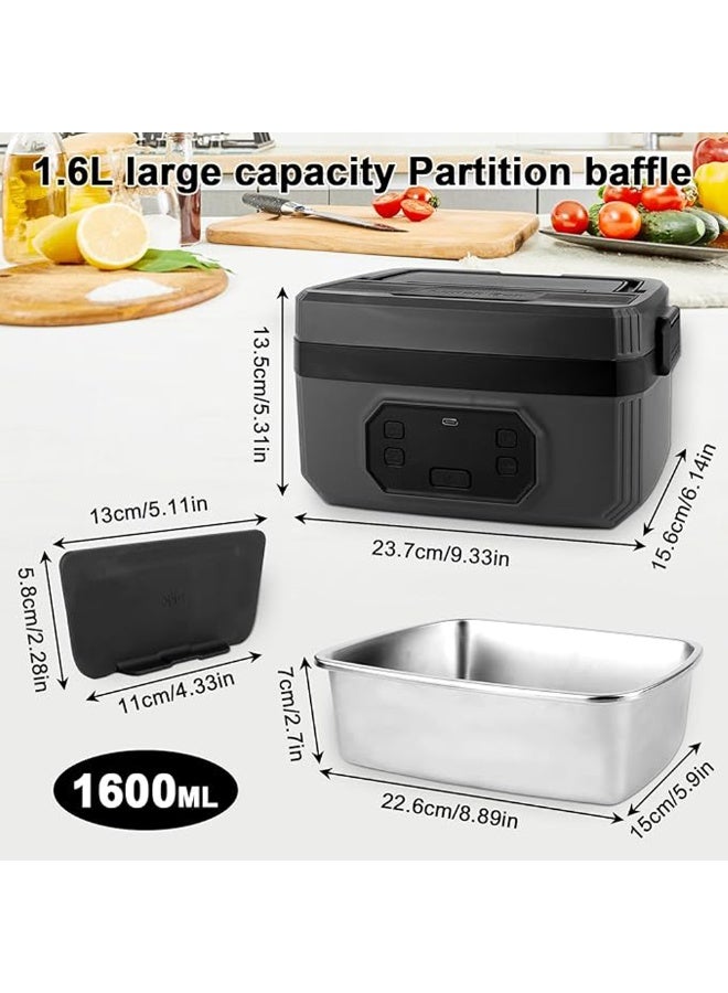 VVU&CCO FH-4A  صندوق غداء كهربائي لاسلكي بسعة 1.6 لتر للبالغين مع مؤقت، قابل لإعادة الشحن، حاوية تسخين من الفولاذ المقاوم للصدأ، مناسب للعمل/السفر/التخييم/المشي لمسافات طويلة - Image 4