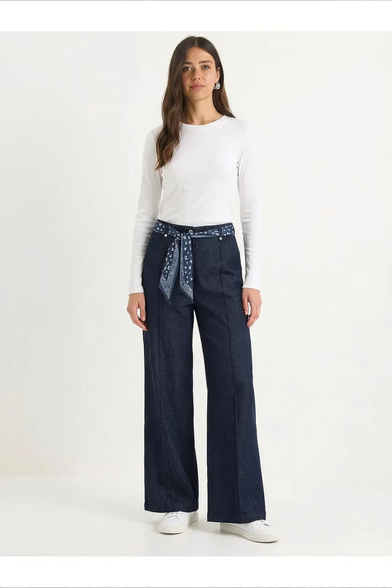 Bianco Lucci Dark Blue Denim LUCCI Women's Cotton Stretch Pants for Women | Best Price UAE