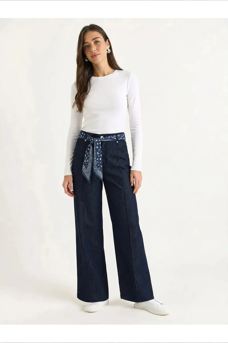 Bianco Lucci Dark Blue Denim LUCCI Women's Cotton Stretch Pants for Women | Best Price UAE
