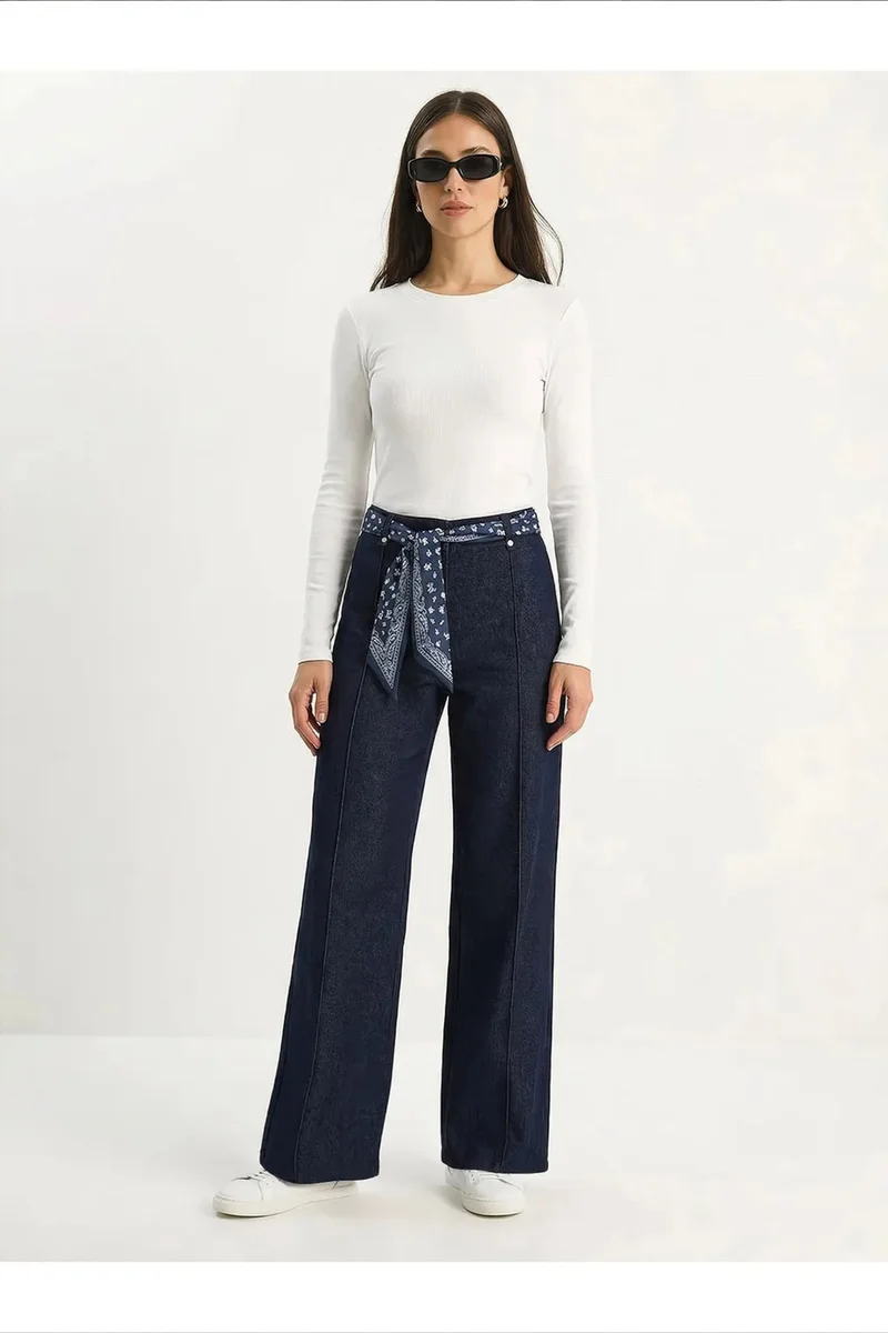 Bianco Lucci Dark Blue Denim LUCCI Women's Cotton Stretch Pants for Women | Best Price UAE