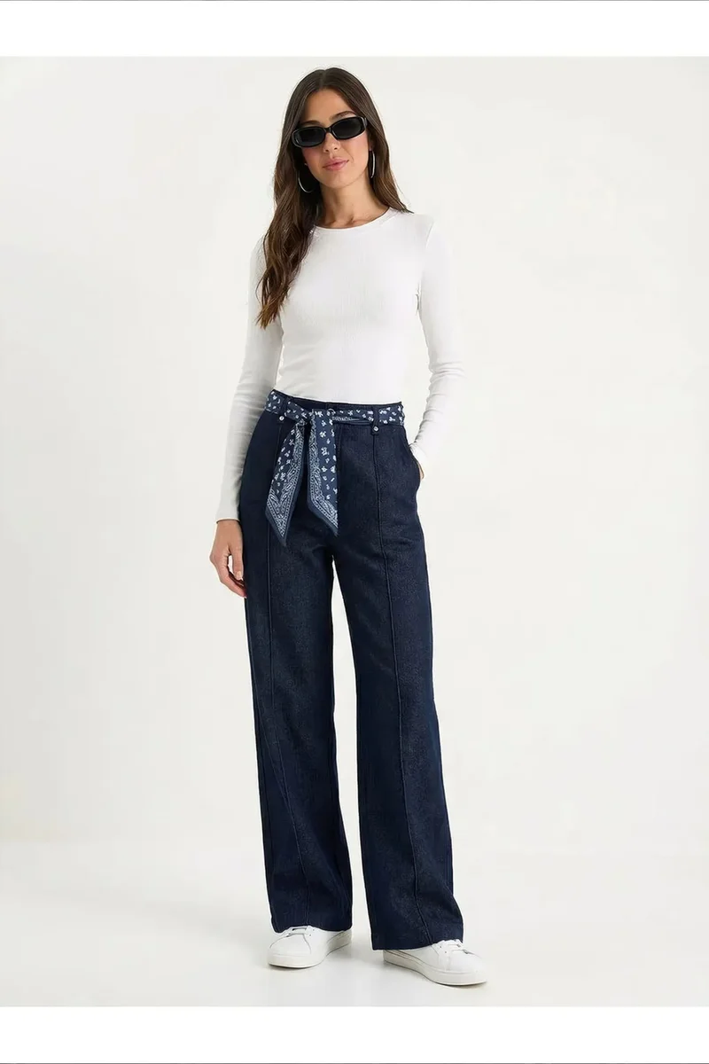 Bianco Lucci Dark Blue Denim LUCCI Women's Cotton Stretch Pants for Women | Best Price UAE