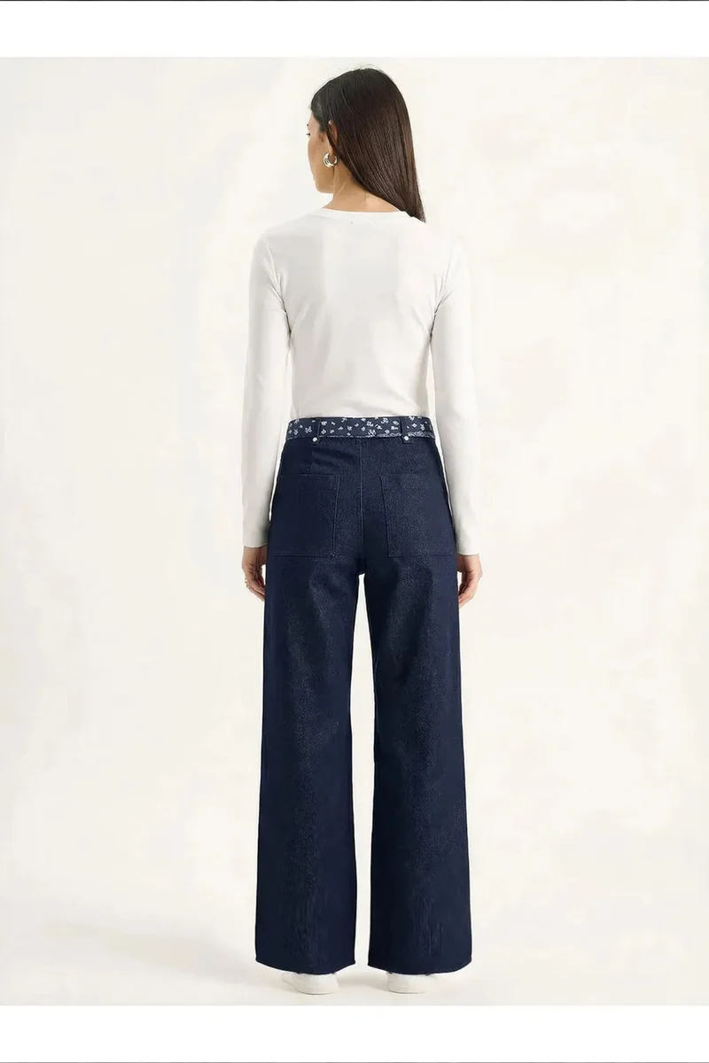 Bianco Lucci Dark Blue Denim LUCCI Women's Cotton Stretch Pants for Women | Best Price UAE