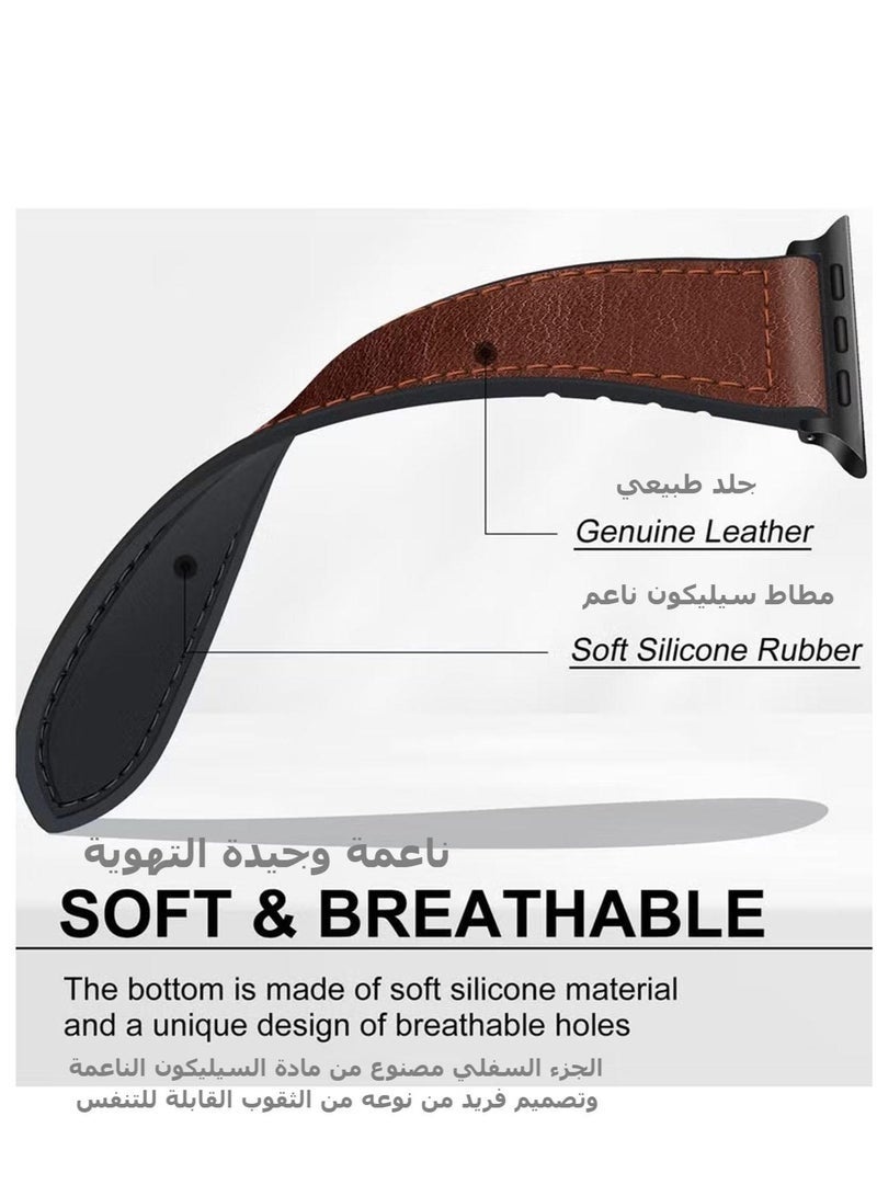 Bukela Magnetic Leather Watch Band for Apple Watch Ultra, 49mm 45mm 44mm 42mm, Magnetic Buckle Replacement Genuine Leather Strap for Apple Watch Series, Brown - Image 4