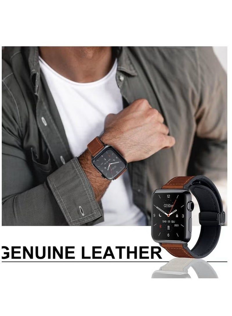 Bukela Magnetic Leather Watch Band for Apple Watch Ultra, 49mm 45mm 44mm 42mm, Magnetic Buckle Replacement Genuine Leather Strap for Apple Watch Series, Brown - Image 5