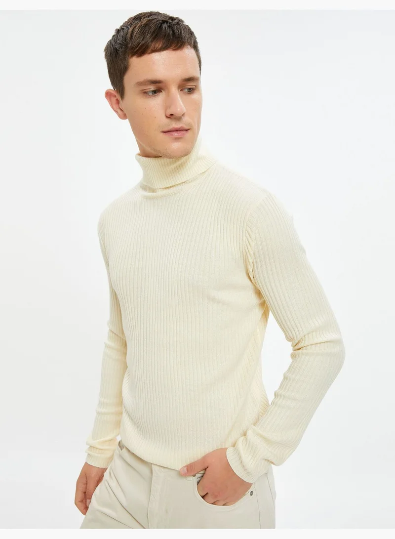KOTON Turtle Neck Knit Sweater Slim Fit Long Sleeve Ribbed