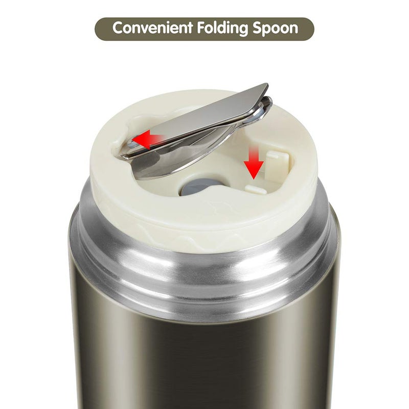 DaCool Food Thermo Insulated Food Jar Lunch Container Vacuum Stainless 16 Ounce Kids Adult Bento Box for Hot Food with Spoon Leak Proof for School Office Picnic Travel Outdoors, BPA free - Gray - Image 5