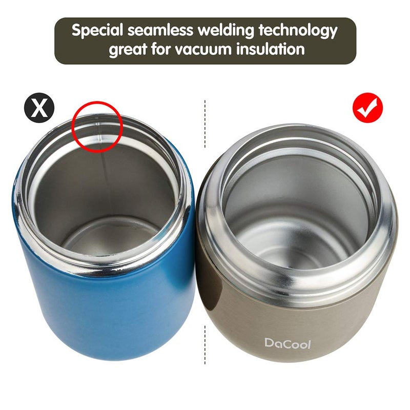 DaCool Food Thermo Insulated Food Jar Lunch Container Vacuum Stainless 16 Ounce Kids Adult Bento Box for Hot Food with Spoon Leak Proof for School Office Picnic Travel Outdoors, BPA free - Gray - Image 4