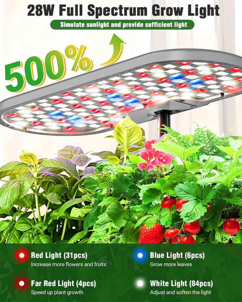 Growell Hydroponics Growing System Kit, 16 Pods Indoor Garden with 28W Full Spectrum LED Grow Light, Auto Timer, 3 Smart Light Modes, 8L Large Herb Garden, Ideal Gardening Gift for Women, Men (Gray) - Image 2