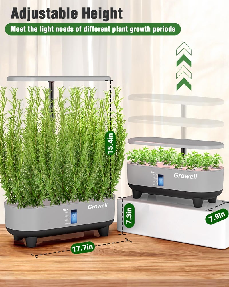 Growell Hydroponics Growing System Kit, 16 Pods Indoor Garden with 28W Full Spectrum LED Grow Light, Auto Timer, 3 Smart Light Modes, 8L Large Herb Garden, Ideal Gardening Gift for Women, Men (Gray) - Image 5