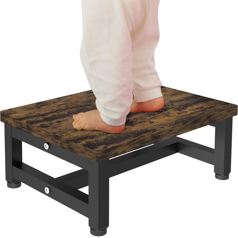 Tigerden Wooden Step Stool for Toddlers Kids and Adults Heavy Duty Stepping Stools with 300 LB Load Capacity Foot Step Stool for Bed Bedroom Living Room Bathroom Kitchen Rustic Brown  Black