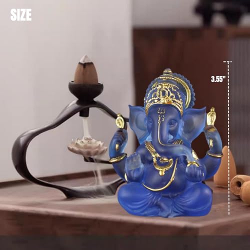 Yahu Lando Indian God Lord Ganesha Statue,Blue Lmitation Glass Hindu Elephant Statue Ganpati Idol Buddha Sculptures,Hindu Gift,Home Temple Mandir Meditation Yoga Room Decor 3.55" - Image 2