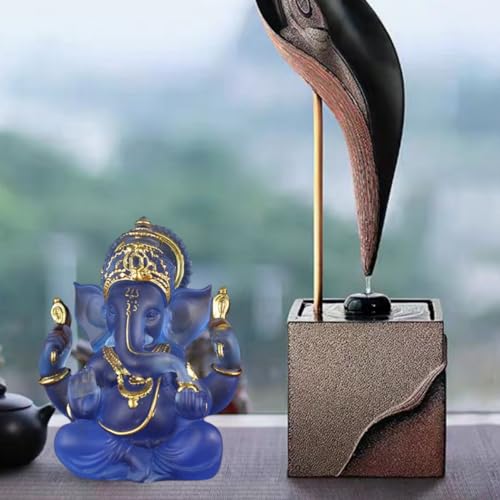 Yahu Lando Indian God Lord Ganesha Statue,Blue Lmitation Glass Hindu Elephant Statue Ganpati Idol Buddha Sculptures,Hindu Gift,Home Temple Mandir Meditation Yoga Room Decor 3.55" - Image 4