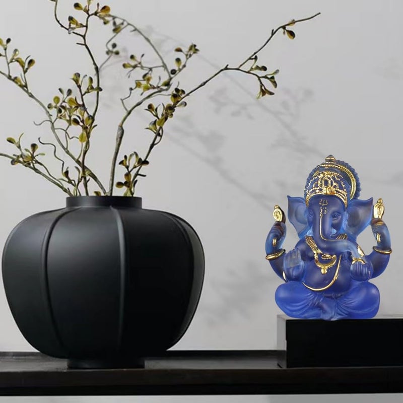 Yahu Lando Indian God Lord Ganesha Statue,Blue Lmitation Glass Hindu Elephant Statue Ganpati Idol Buddha Sculptures,Hindu Gift,Home Temple Mandir Meditation Yoga Room Decor 3.55" - Image 5