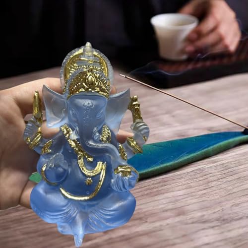 Yahu Lando Indian God Lord Ganesha Statue,Blue Lmitation Glass Hindu Elephant Statue Ganpati Idol Buddha Sculptures,Hindu Gift,Home Temple Mandir Meditation Yoga Room Decor 3.55" - Image 3
