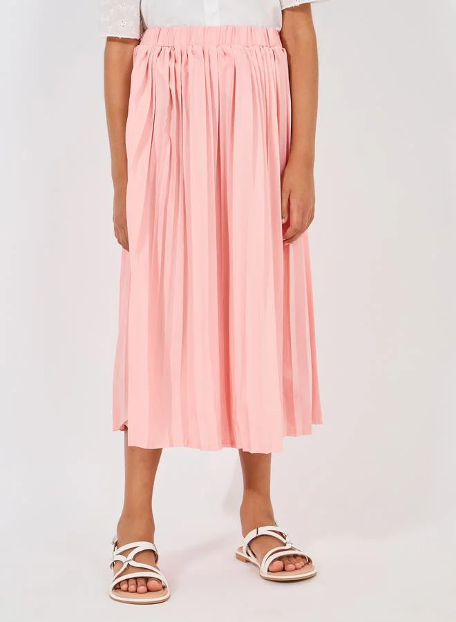 Styli Ruffle Sleeve Cold Shoulder Top & Pleated Skirt Set